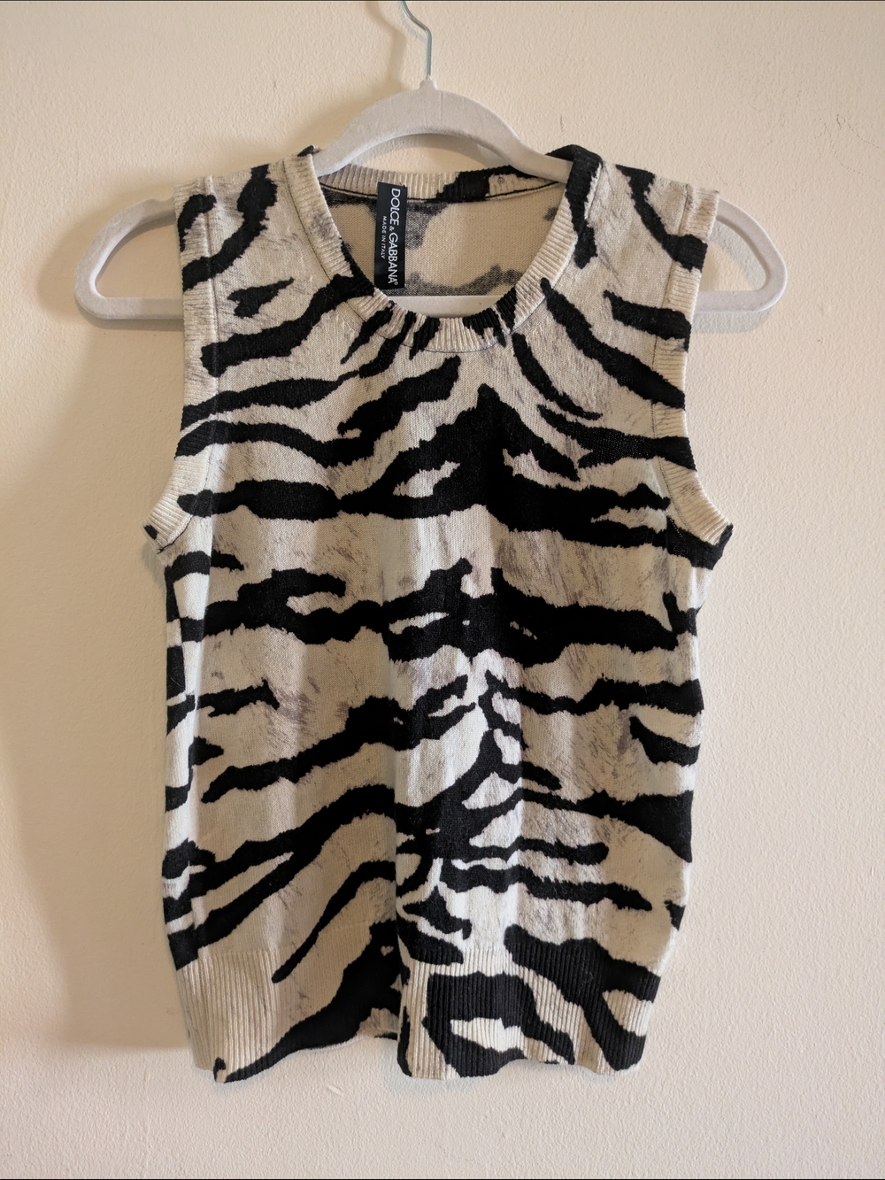 Dolce & Gabbana Small Cashmere Black and White Zebra Print Knit Tank Top